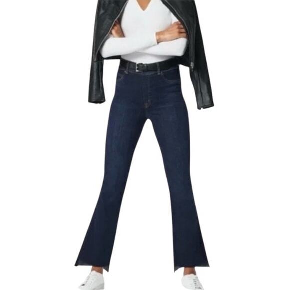 Spanx Womens Step Hem Kick Flare Raw Hem Jeans in Midnight Sz M Tall - Picture 1 of 11